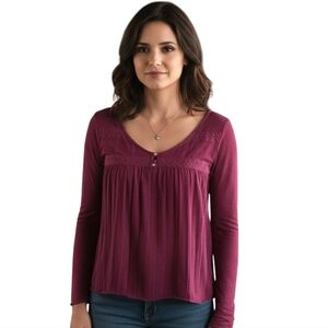 American Eagle Top Babydoll Y2K Womens S Bella Elena Layers Fairy Lace Magenta